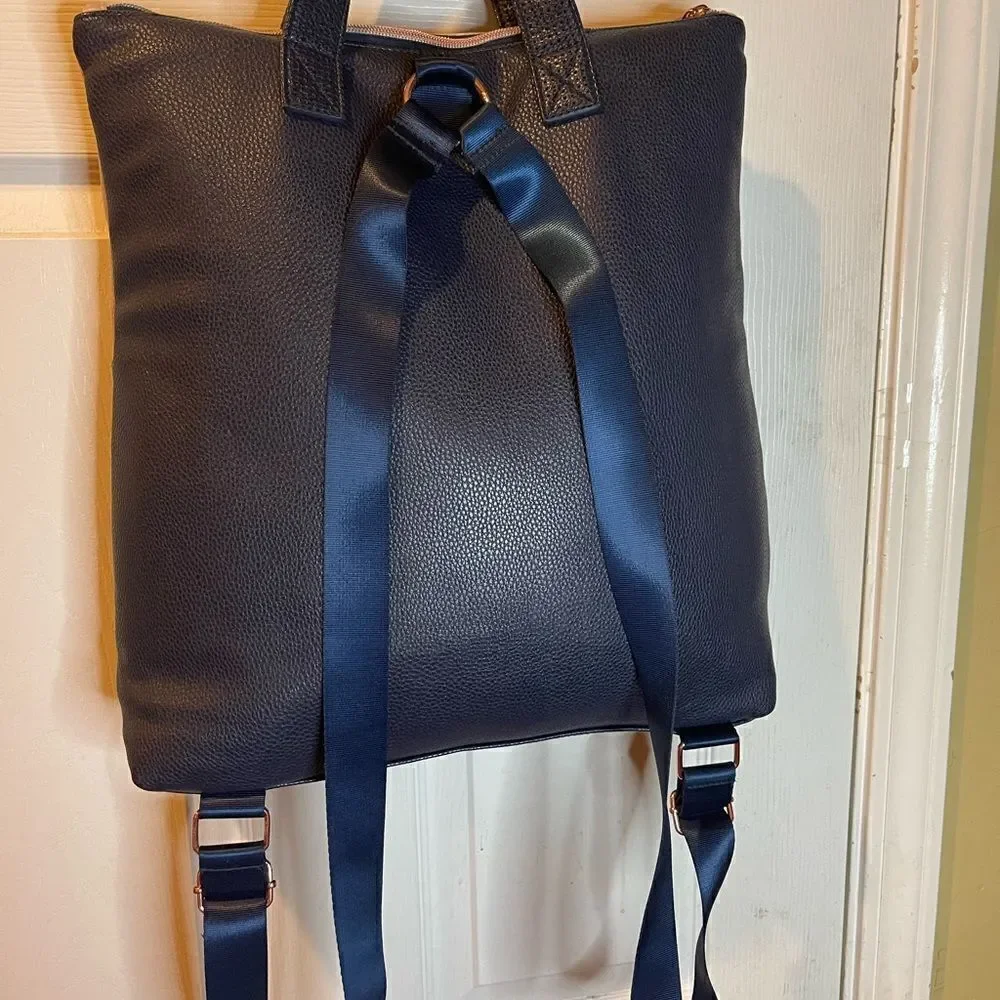 Caboodle Navy blue and beige computer backpack with rose gold hardwares